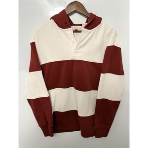 Levi's Mens Red Fillmore Striped Rugby Fired Brick Hoodie Sweater Small